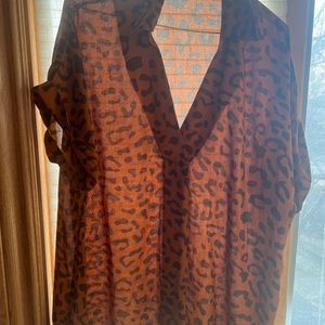 CAbi leopard blouse, orange, and brown